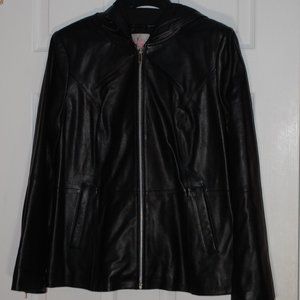 N W/O tags Isaac Mizrahi Live! SOHO Zip Front Hooded Lamb Leather Jacket